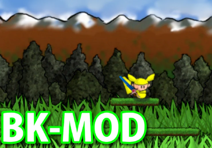 BK-MOD 宣傳圖：凱特持劍站在草原上，背景是雪山與森林